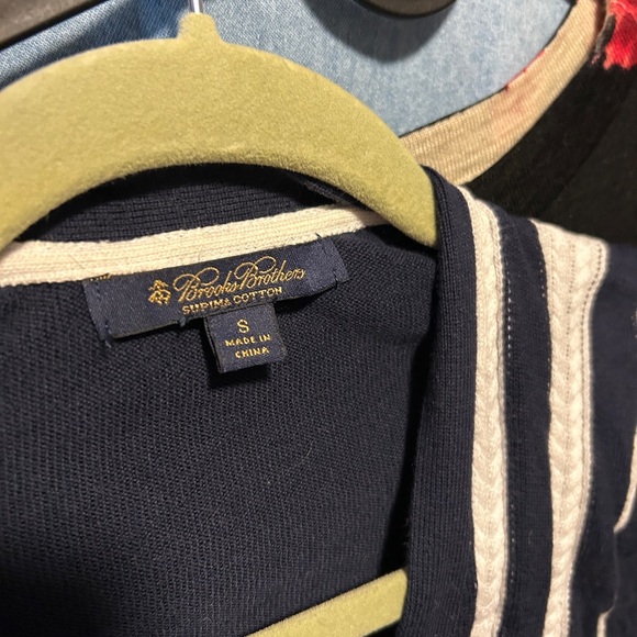 Brooks Brothers Navy & White Striped V-Neck Cardigan Anchor Buttons - Picture 5 of 5